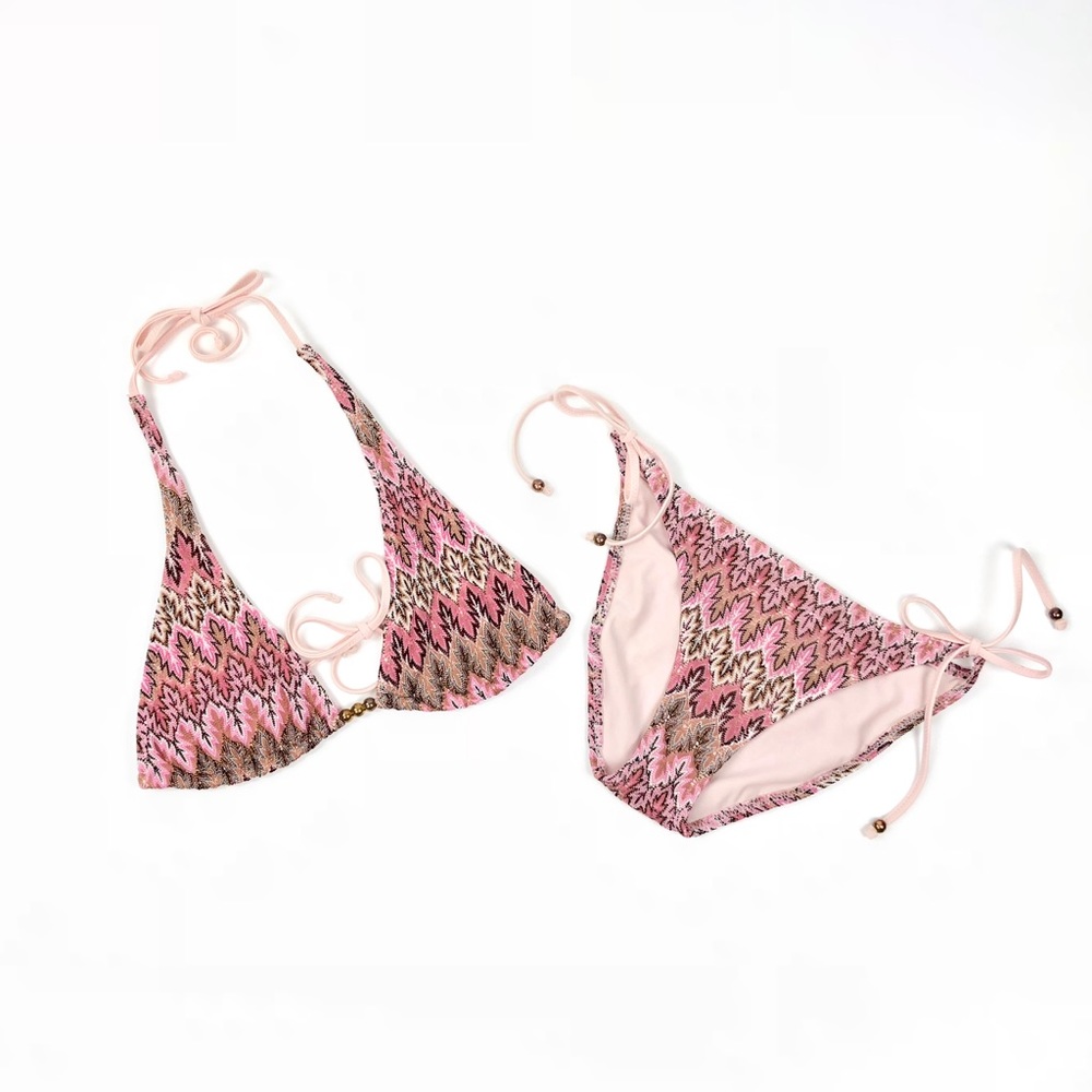 Topshop Women Pink Aztec Triangle Bikini Set